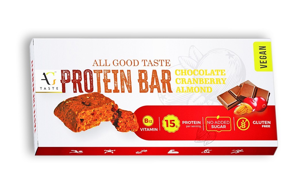 All Good Taste Protein Bar Chocolate Cranberry Almond   Box  45 grams